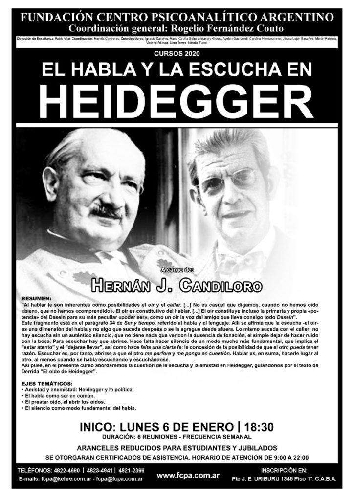 Cartel del curso sobre el habla y la escucha en Heidegger.